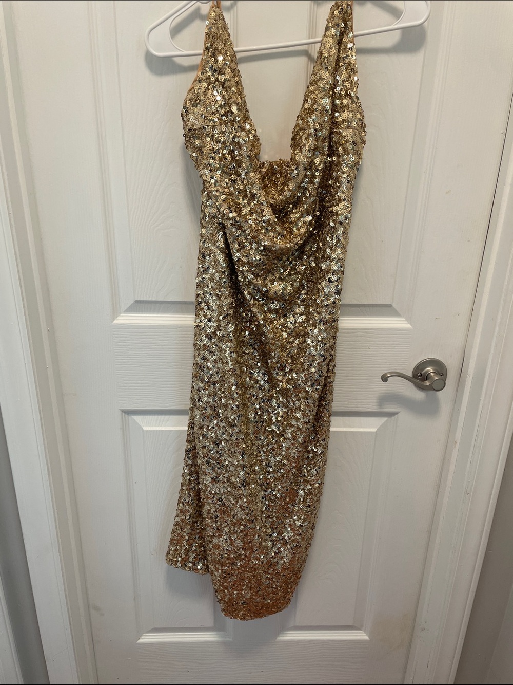 NWT-Fashion Nova Gold Sequin Midi Cowl Neck Dress